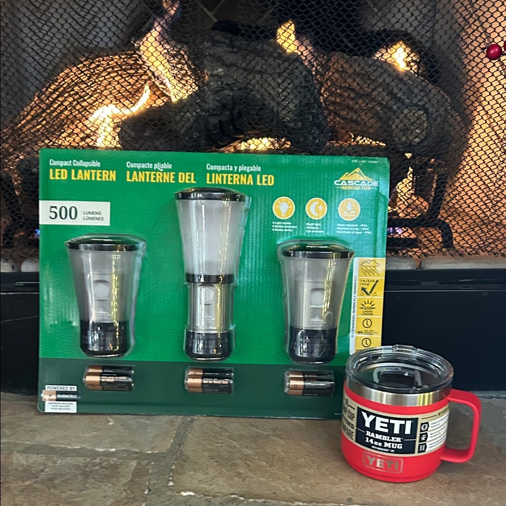 LED Lantern Set with YETI RAMBLER Red Mug